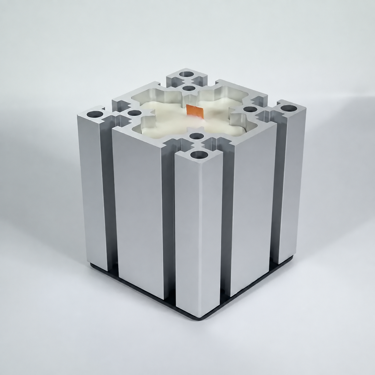 Unlit A-04 Candle Vessel showing its full natural aluminum profile
